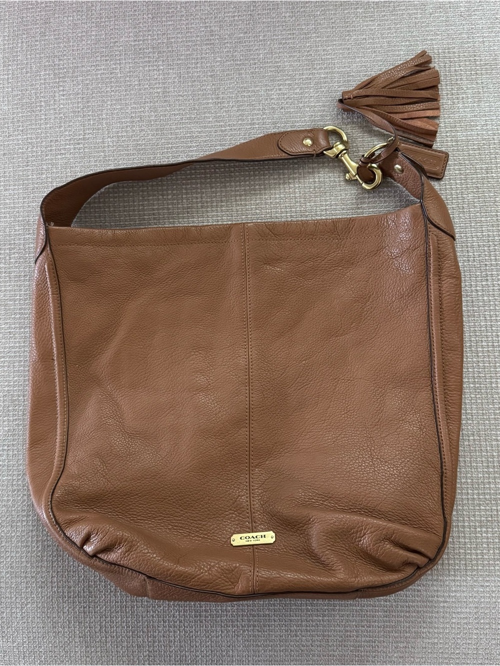 Coach Tan Pebbled Leather Hobo with Tassel